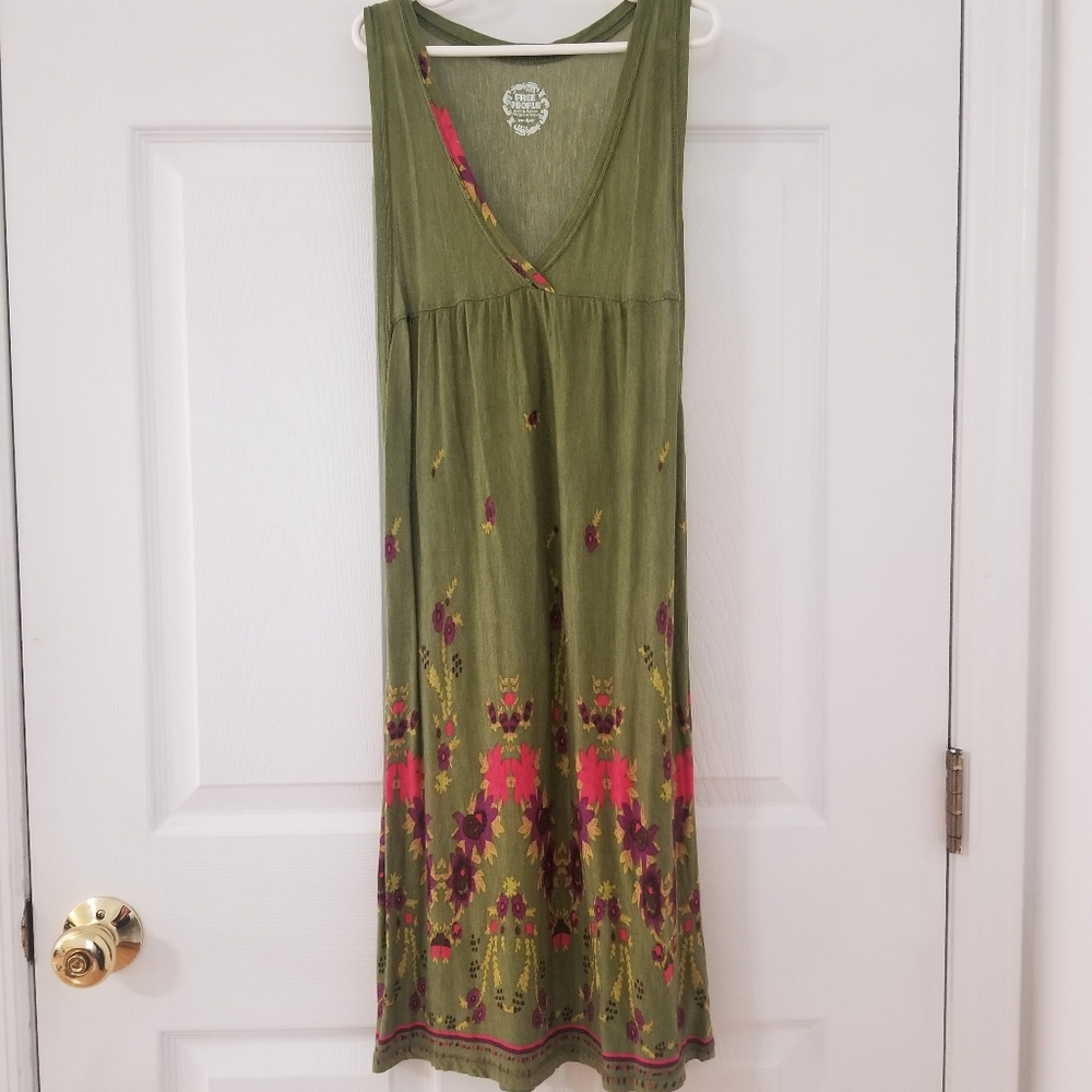 Free People Green Flower Pattern Sleeveless Summer Dress Cute Lovely Comfortable